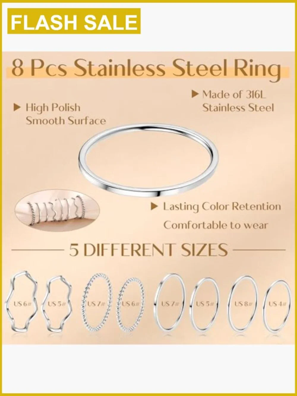 Plain Band Knuckle Stacking Midi Rings Set Comfort Fit 8pcs